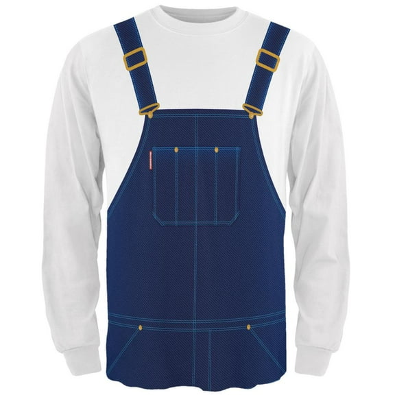 Halloween Overalls White Costume All Over Mens Long Sleeve T Shirt Multi SM