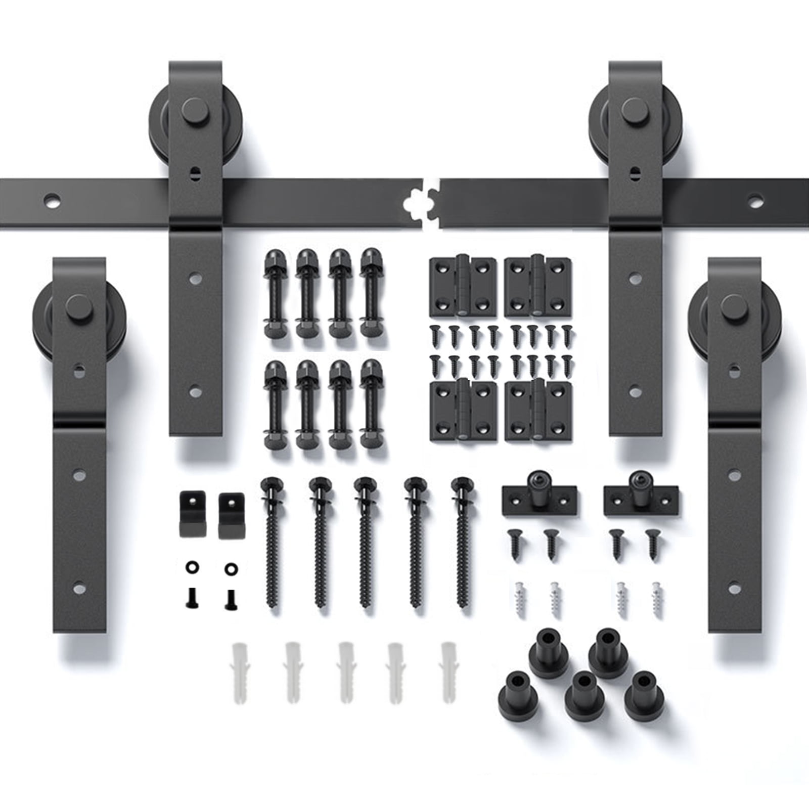 80" Bi-Folding Sliding Barn Door Hardware Kit for 4 Doors,Smoothly&Quietly,Black Track J Shape Roller