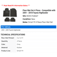 thumbnail image 2 of Floor Mat Set 4 Piece - Compatible with 2001 - 2018 Toyota Highlander 2002 2003 2004 2005 2006 2007 2008 2009 2010 2011 2012 2013 2014 2015 2016 2017, 2 of 2