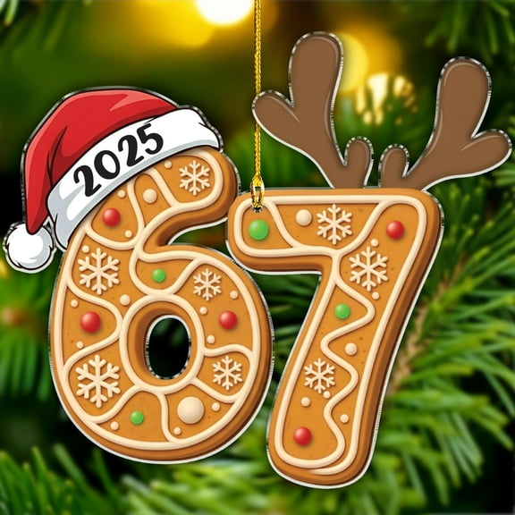 Gingerbread 67 Christmas Ornament - Funny Six Seven Christmas Ornaments 2025-67 Meme Acrylic Hanging Decor -Funny White Elephant Gifts - Gen Z, Gen Alpha Slang Meme Decor Trendy for Teen, Kid, Adult