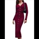 thumbnail image 3 of Vestido Midi de Punto Acanalado para Mujer, Estilo Informal, Cuello en V, Larga, Ajustado, para Otoño de 2025 Vino Tinto L, 3 of 9