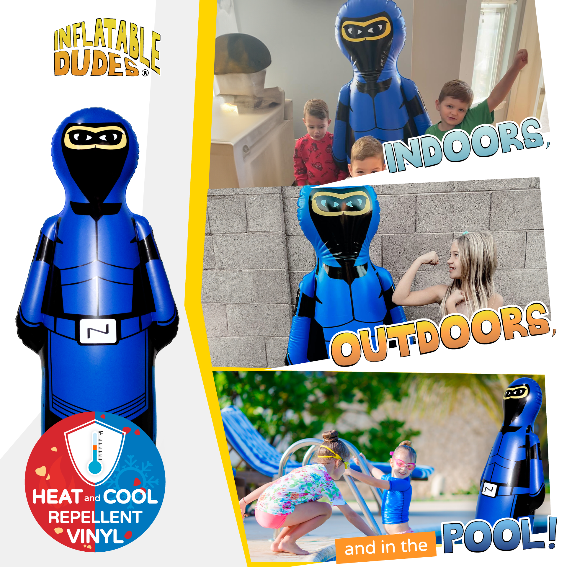 INFLATABLE DUDES Large Ninja 63 inches - Kids Punching Bag |Filled with Sand