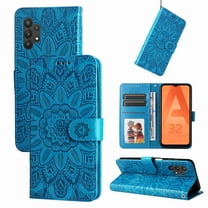 Mantto for Samsung Galaxy A32 5G Wallet Case, [Flower Embossed] Premium PU Leather Wallet Flip Protective Phone Case Cover with Card Slots and Stand for Samsung Galaxy A32 5G,Blue
