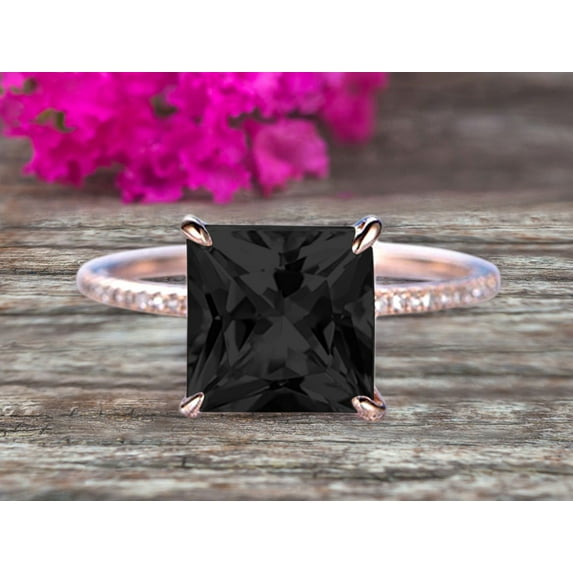 Art Deco 1.75 Carat Black Diamond Moissanite Princess Cut Engagement Ring Wedding Ring On 10k Rose Gold