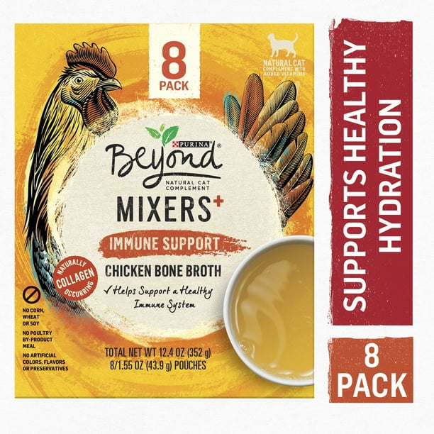 8 Pack) Purina Beyond Mixers+ Natural Cat Food Complement, Immune Support  Chicken Bone Broth, 1.55 oz. Boxes - Walmart.com