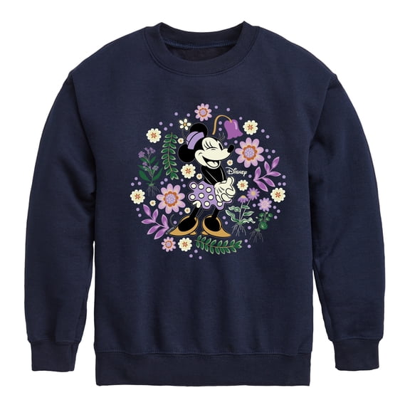 Disney - Minnie Floral Circle - Youth Boys Crew Fleece Sweatshirt