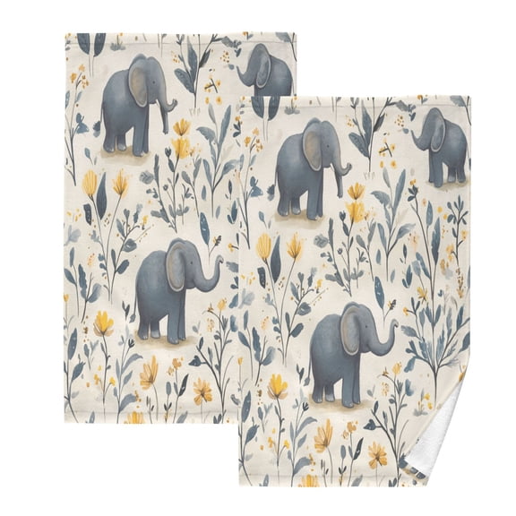 Lovely ElephantsTwo-piece Cotton Towel Set, Absorbent, Soft And Comfortable 16 x 28 in Rectangle, Printed on One Side, Versatile