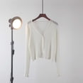 thumbnail image 2 of vdgthytj Cardigans for Women Long Sleeve V-Neck Button Front Ribbed Knit Sweater Fall Casual Crop Cover up Tops(Medium,White), 2 of 6