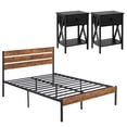 thumbnail image 2 of VECELO 3-piece Bedroom Set, Metal & Wood Platform Bed with Set of 2 Nightstand, Full Size, 2 of 9