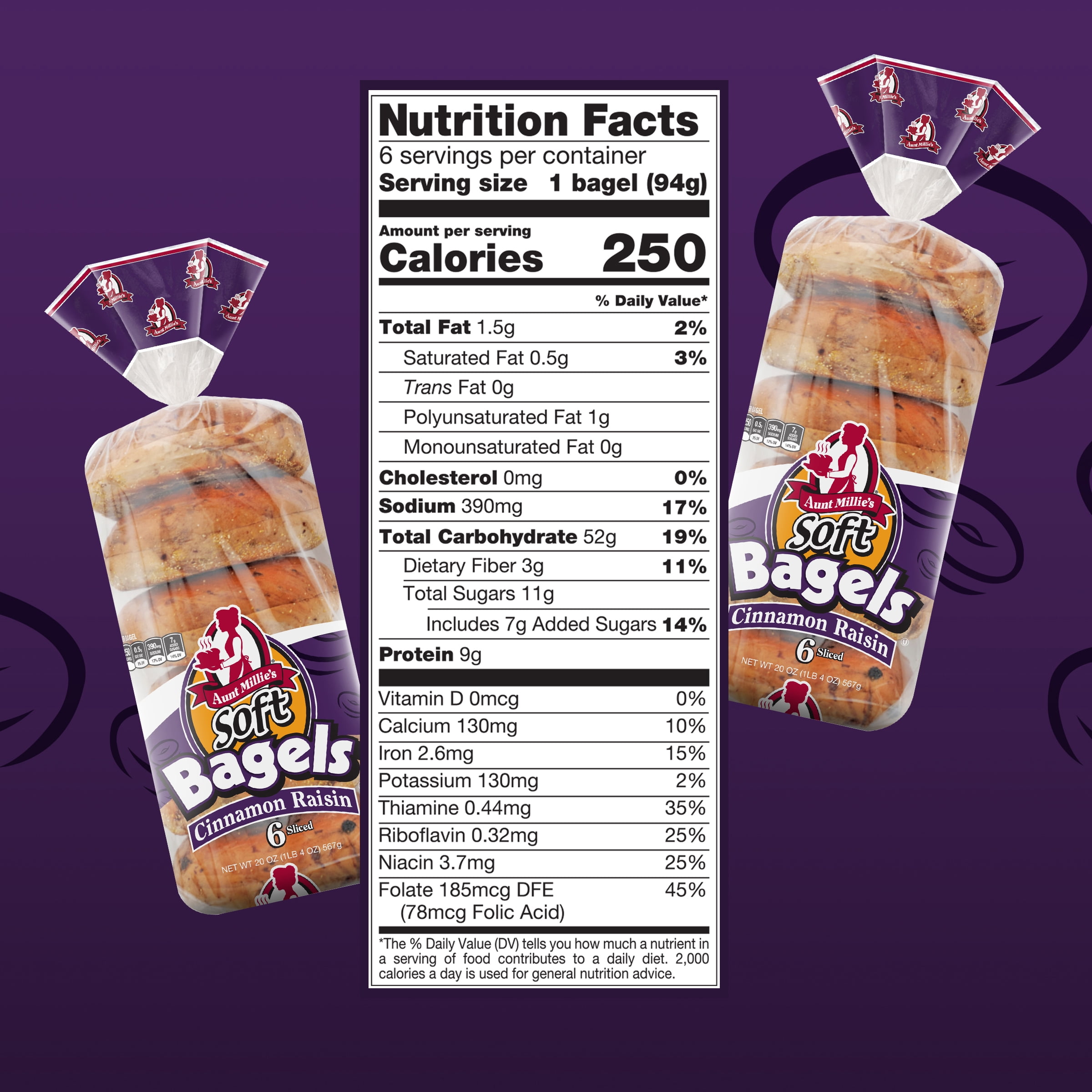 Aunt Millie's Bagels, Cinnamon Raisin, 6 Ct., 20 oz.