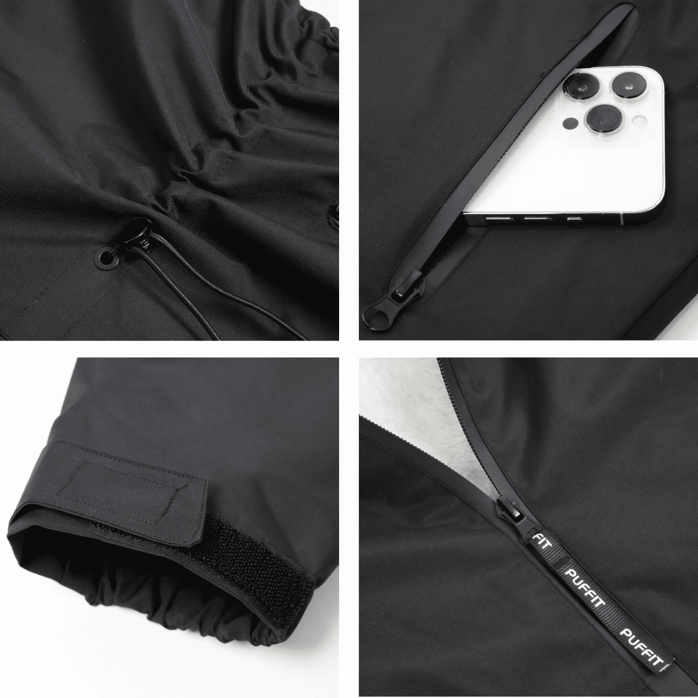 PUFFIT Waterproof Jacket Oversized Hoodie Coat Zip Rain Jacket with Adjustable Waist, Hood & Cuffs, Jacket Outerwear with Large Pocket for Daily Wear