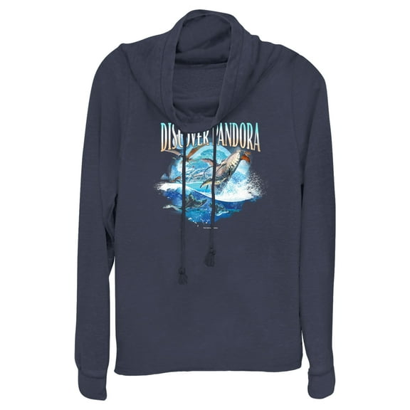 Junior's Avatar: The Way of Water Discover Pandora Ocean Cowl Neck Sweatshirt Navy Blue 4X Large