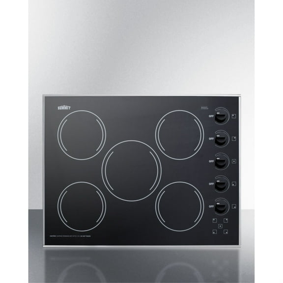 27" wide 5-burner radiant cooktop made in the USA in smooth black ceramic glass finish