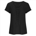 thumbnail image 3 of Suéter de Verano para Mujer, Cuello Redondo, Informal, Tejido A Crochet, Camiseta de Corta con Encaje y Costuras Huecas. Negro S, 3 of 5