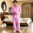 thumbnail image 4 of HAJWOH Men and Women's Pajamas Set Lightweight Long Sleeve Button Down Notched Collar Pajama Comfy Sleep Sets, 4 of 4