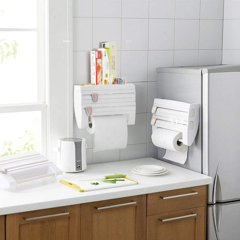 Wall roll shelf cling film shelf cutting dispenser for foil and kitchen roll paper roll holder multifunctional kitchen roll holder with foil cutter