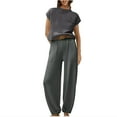 thumbnail image 1 of Timegard Ensembles de Détente pour Femmes Manches Courtes Crop Top Bas Resserré avec Poches Tenues Amples Couleur Unie, 1 of 5