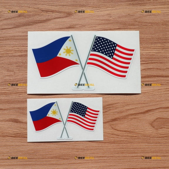Philippines American Flags USA Pilipinas Filipino Vinyl Decal Sticker - 2 Pack Glossy, 4 Inches, 6 Inches