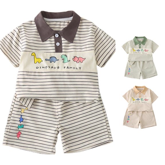 WhouRiu Boys Summer Outfits Dinosaur Graphic Short Sleeve Polo Shirts Shorts Set Kids Casual Clothes