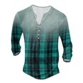thumbnail image 1 of Men's T Shirts Patchwork Color Crew Neck Button Up Large Size Digital Printed Long Sleeve Tee Shirts Men Green XXL, 1 of 3