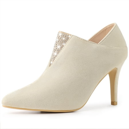 

Unique Bargains Women s Pointy Toe Rhinestones Pull on Stiletto Heel Ankle Booties