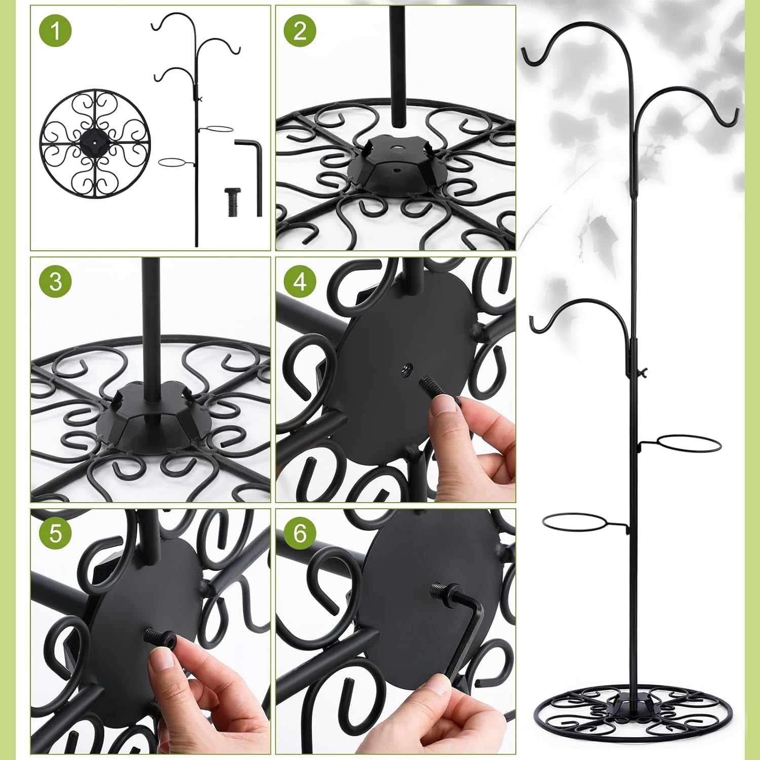 34-55 Inch Adjustable Black Iron Shepherd Hook with Base Indoor Outdoor Hanging Plant Stand Wind Chime Stand Bird Feeder Flower Basket for Garden Plants Weddings Event Home Christmas Decor