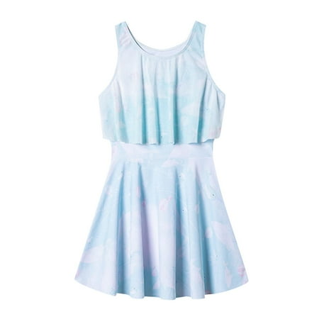 Summer Savings Clearance! Edvintorg Swimming Suit for Girls Cute Printing Sleeveless Swimsuit Skirt Elastic Waist Boyshorts Athletic Two Piece Bathing Suits 2-8 Years Girls  Swimwear