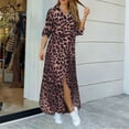 thumbnail image 2 of Womens Button Down Leopard Print Shirt Dress Rolled Long Sleeve Maxi Dresses Plus Size Split Fall Casual Dress (3XL, Khaki), 2 of 6