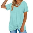 thumbnail image 2 of IROINNID Women Fashion Casual V-Neck Short Sleeve Solid Color Twist Cross Top Spring Saving, 2 of 7