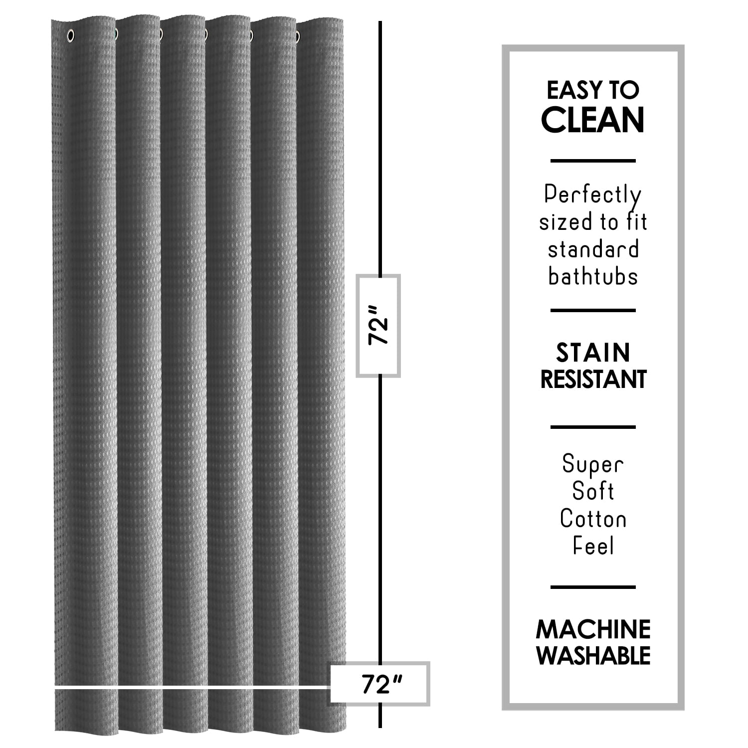 (2 pack) LammaLoe Gray Shower Curtains, Waffle Weave Heavy Duty Fabric Shower Curtain, 72” x 72" Hotel Luxury 256 GSM Bathroom Curtains