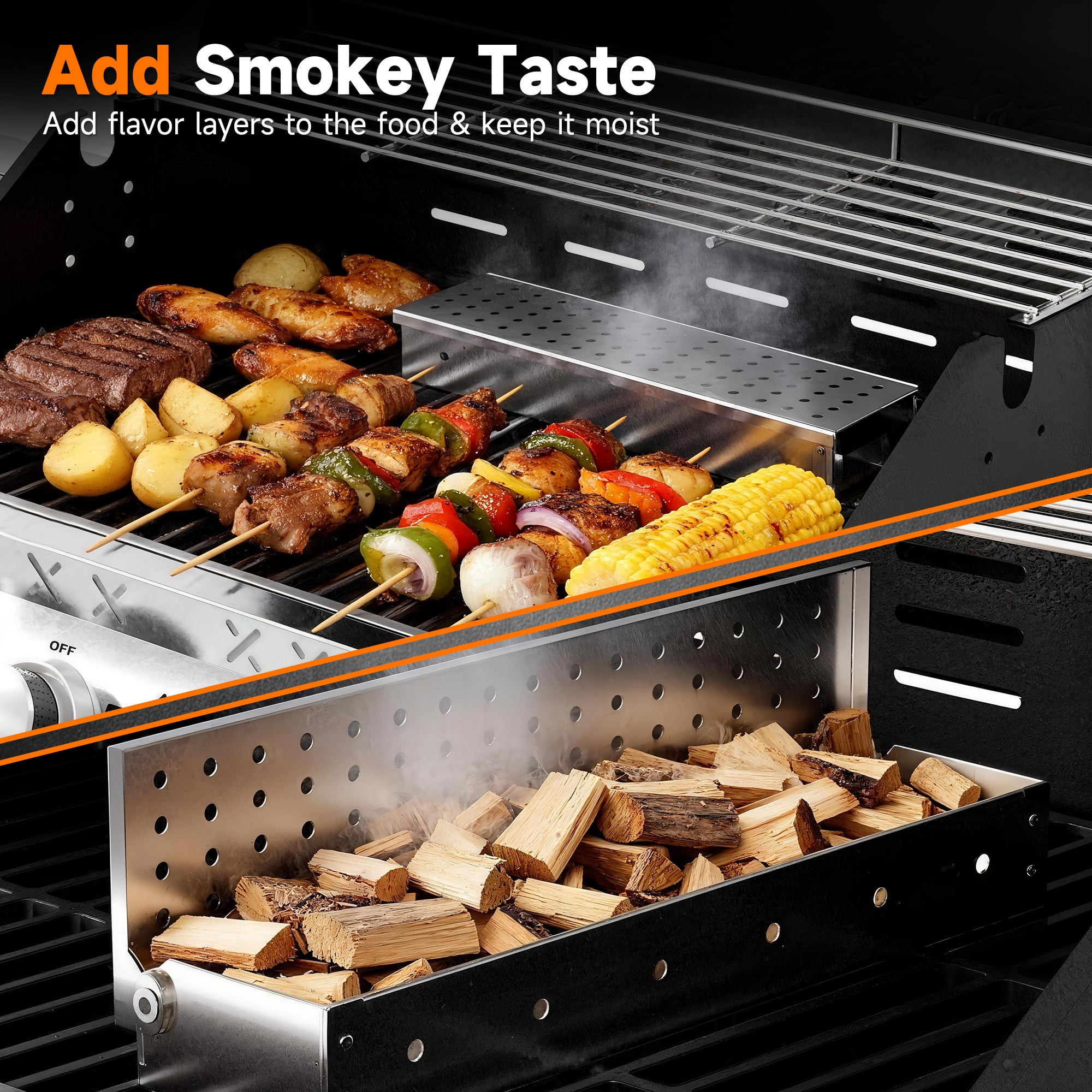SKOK 4-Burner Propane Gas Grill with Infrared Side and Rear Burners - 60,000 BTU Outdoor Barbecue Grill with Porcelain-Enameled Cast Iron Grates, Patio & Backyard