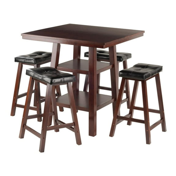 Winsome Wood Orlando 3-Pc Set High Table, 2 Shelves & 4 Cushion Seat Stools, Walnut Finish