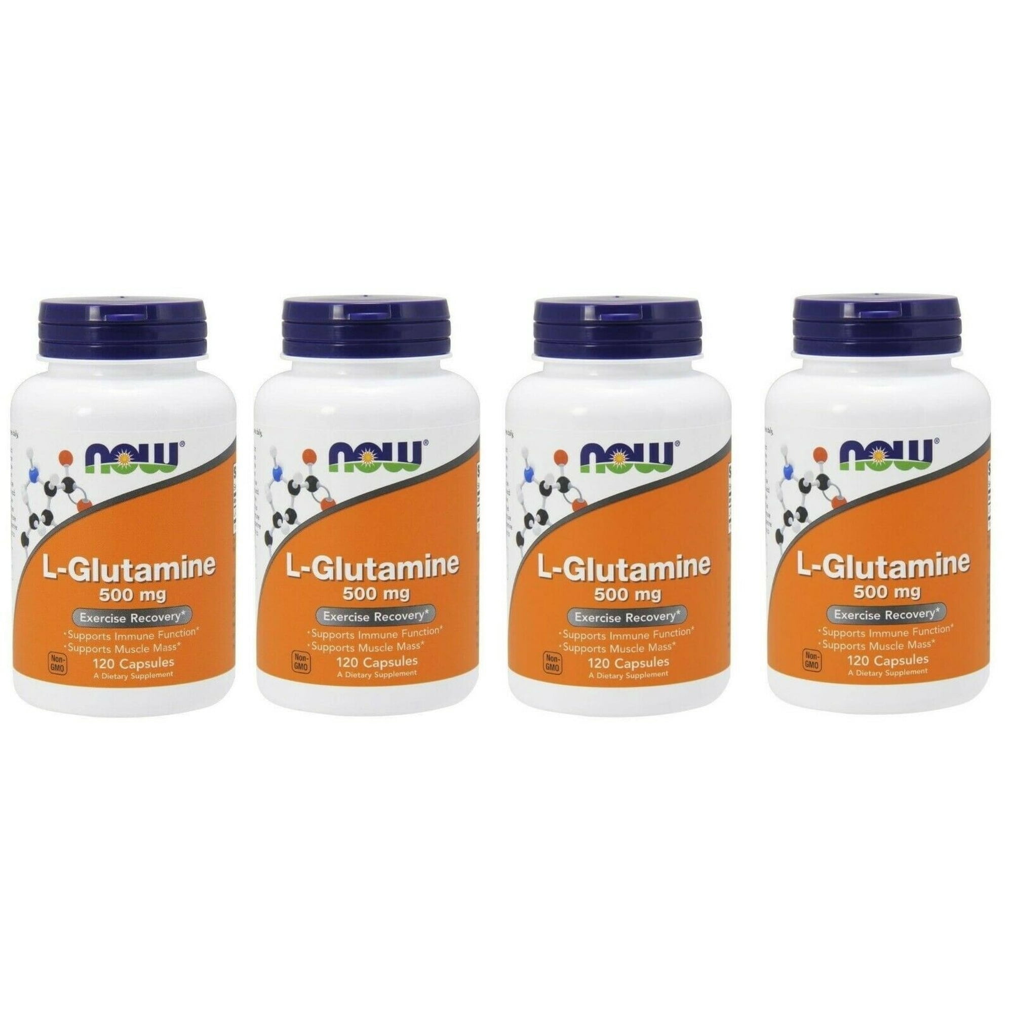 Now Foods Supplements, L-Glutamine 500 mg, 120 Veg Cap 4 Pack