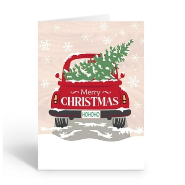 Red Farm Christmas Truck with Christmas Tree in the Back Holiday Card - 12 Cards with Envelopes - Christmas - B18047
