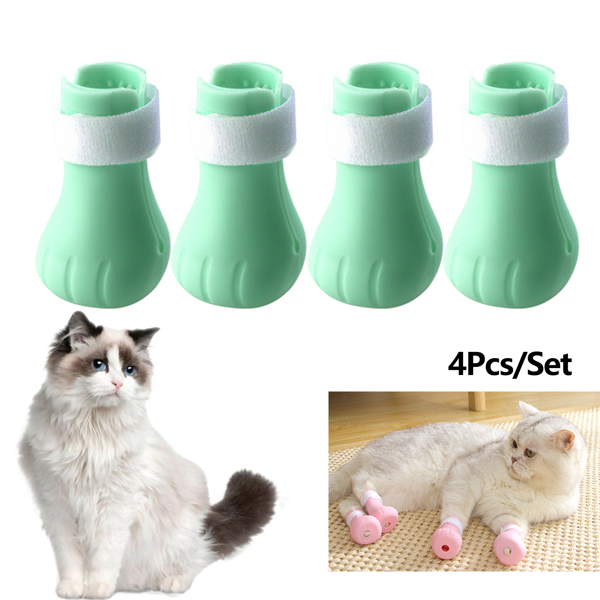 Tickas 4Pcs/Set Cat Shoes AntiScratch Shoes for Cats Adjustable Cat