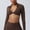 Brown, variant on LPZOOGU Women's Long Sleeve Polo Collar V Neck Twist Front Cropped Workout Top Breathable Stretchy Slim Fit Athletic Shirt