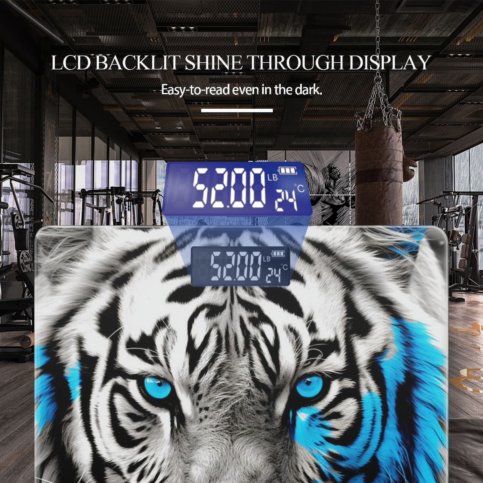 High Precision Body Weight Scale Smart Bathroom Scales with Large LCD Display(400lbs),Decorative for Bedroom-Black And White Tiger With Blue Eyes