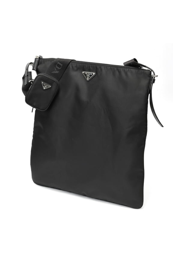 Pre-Owned Prada PRADA Shoulder Bag 2VH123 Nylon Saffiano Leather Black