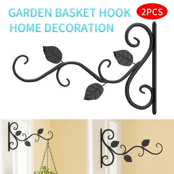 CNKOO 2PCS Wall Hanging Plant Brackets Wall Mounted Wrought Iron Wall Plant Hanger Wall Hooks for Lantern Planter Flower Hanger Bird Feeder Fence