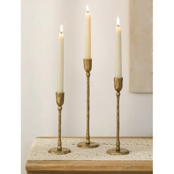 NUPTIO Brass Gold Candlestick Holders Set of 3 ,Tall Cast Iron Taper Candle Holders for Fireplace Table Centerpiece