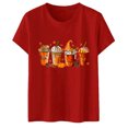 thumbnail image 4 of Halloween Shirts for Women T-Shirt for Casual Wear with Short Round Neck Pumpkin Print Loose Top in Stylish Everyday Wardrobe Red M, 4 of 6