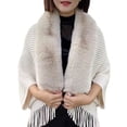 thumbnail image 2 of Dengjunhu Artificial Rabbit Fur Shawl Wrap Winter Shawl Tassel Thicken Solid Color Cardigan Knitted for Banquet, 2 of 8