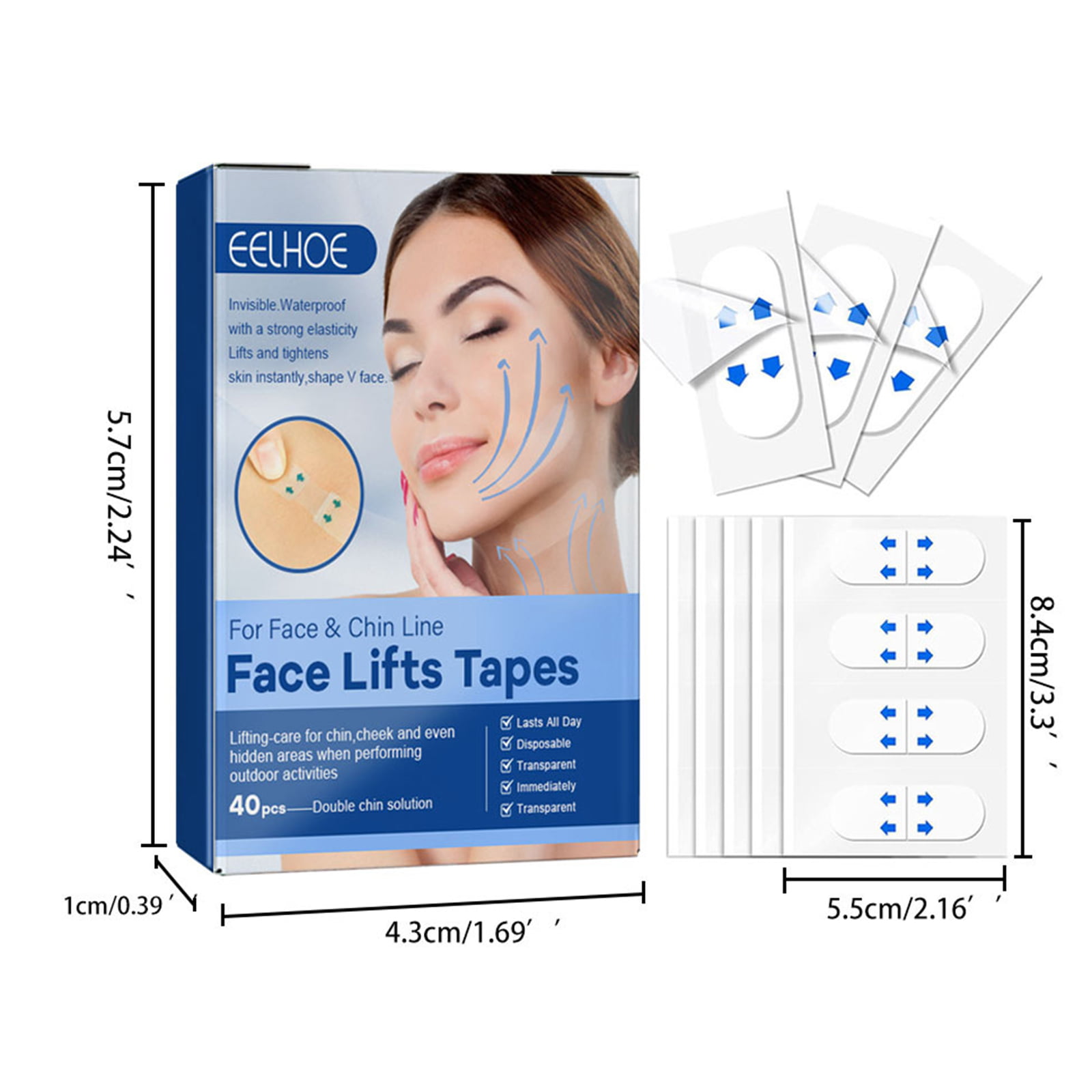 EELHOE EELHOE 40PCS V Face Invisible Tape Face Lifting Firming Adhevise Tape  Skin-friendly Soft Elastic Waterproof Lasting Lifting Patch 