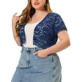 thumbnail image 4 of Agnes Orinda Plus Size Bolero Shrugs for Women Open Front Short Sleeve Crochet Lace Cropped Cardigans 3X Navy, 4 of 7