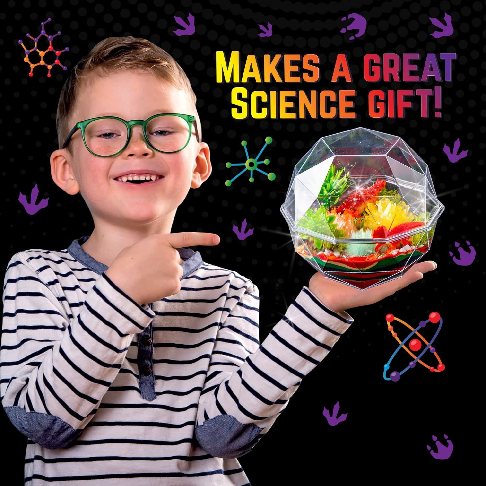 Original Stationery Grow Your Own Crystal Dinosaur Terrarium Kit, All in One Crystal Growing Kit with 2 Dino Figurines and Seeds to Grow 3 Crystals for Kids, Fun Creative Experiment & Great Gift Idea