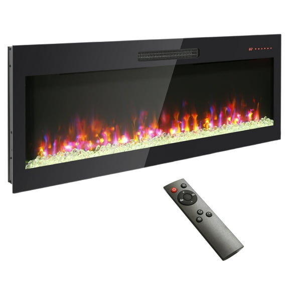 Innoflame 60" Electric Fireplace Heater, Recessed/Wall Mounted, Ultra-Thin Fireplace Inserts for Living Room, 16 Flame Colors, Adjustable Flame Brightness/Speed/Temperature, Remote/Timer, Black