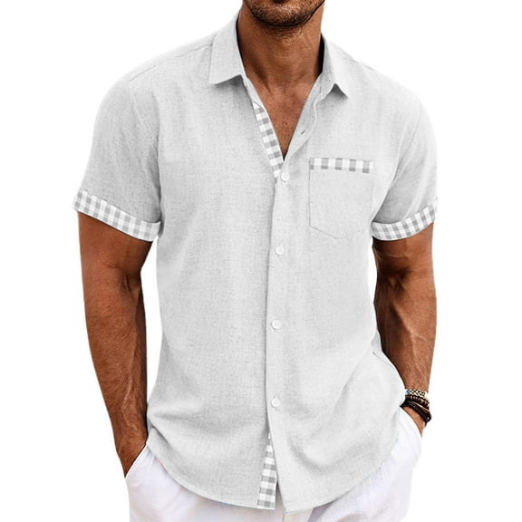 Huresd Men's Wrinkle Free Untucked Cuban Shirt Business Casual Button Down Shirts Short Sleeve Solid Color Shirt White XL