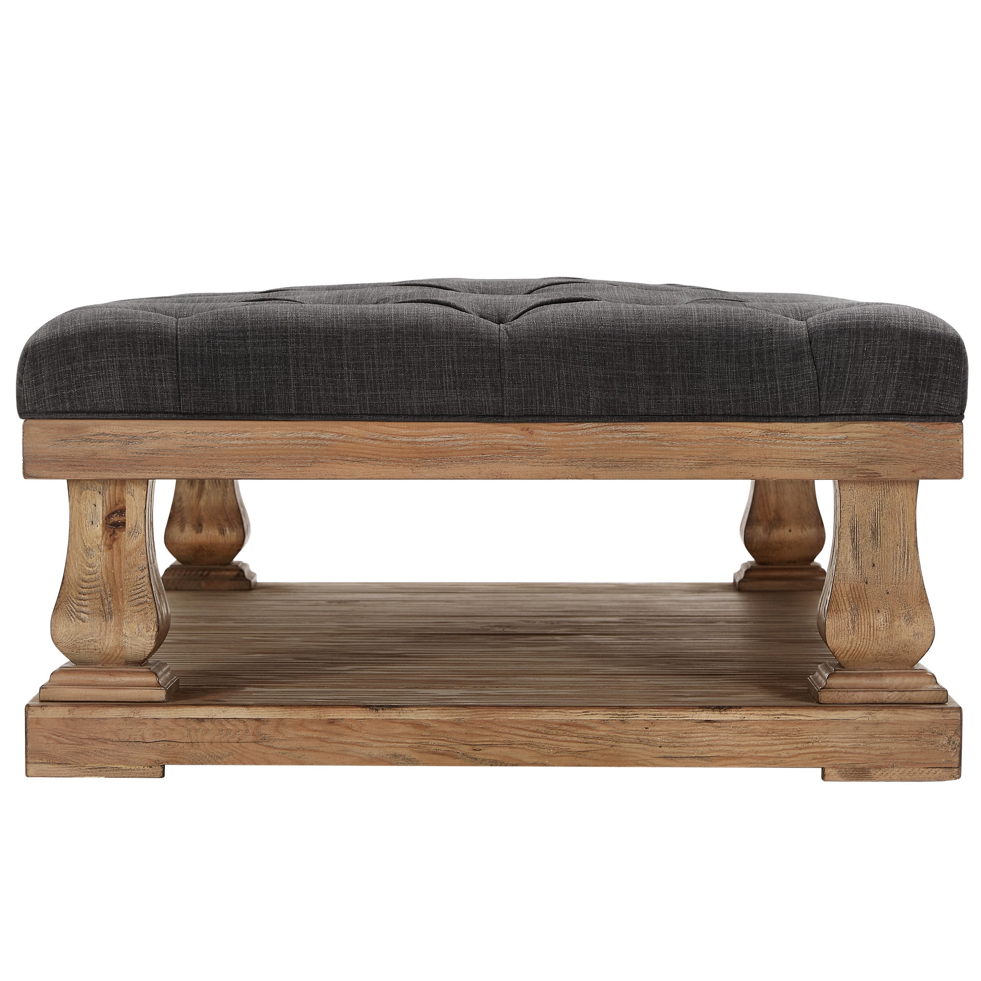 Weston Home Galvin Transitional Wood and Tufted Linen Coffee Table, Dark Grey