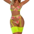 thumbnail image 1 of Conjunto de 4 piezas con bordado de flores, ropa interior, tanga, cinturón, sujetador con tirantes, conjunto de ropa interior Sexy, 1 of 6
