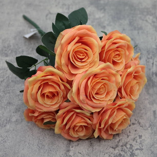 Nvzi 1 ramo de 10 rosas de imitación color crema con flores de 43 cm de largo. (Naranja)
